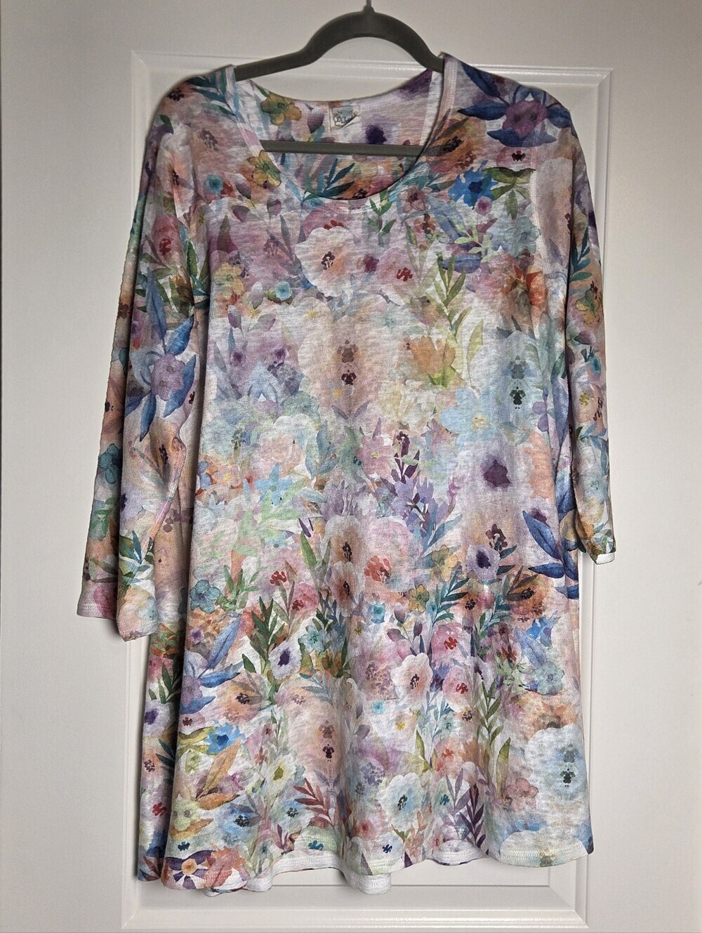 Et Lois Transparent Bloom Soft Knit Top Swing Tunic Blouse Floral Art Boho Large